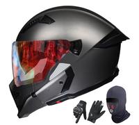 GAORUTO Casques De Moto Intégraux Homologués ECE 22.06, Casques Modulaires Ouverts avec Double Visière, Casques De Scooter pour Adultes, Hommes Et Femmes E-3,M (57-58cm)