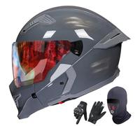 GAORUTO Casques De Moto Intégraux Homologués ECE 22.06, Casques Modulaires Ouverts avec Double Visière, Casques De Scooter pour Adultes, Hommes Et Femmes C-3,M (57-58cm)