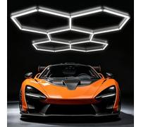 GAORUTO Plafonnier LED Hexagonal pour éclairage de Garage 192W 5 Hex | 6500K Lumière blanche jour, design modulaire DIY personnalisable, pour garages gymnases sous-sols coiffeurs ateliers auto