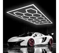 GAORUTO Plafonnier LED Hexagonal pour Garage, Grilles 672W 6500K Nid D'abeilles Connectables pour Entrepôt, Atelier, Salle de Sport, Sous-Sol, Entretien Automobile, Buanderie 14 HEX