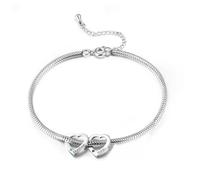 Gaosh Bracelet de Cheville Personnalisé pour Femme avec Nom Gravé et Pendentif de Coeur pour Maman, Mamie Petite Amie Cadeaux Personnalisés (2 noms)