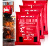 GAOUTO 3 Pièces Couverture Anti-Feu, 100 * 100 CM Couverture Anti-Incendie en Tissu de Fibre de Verre, Couverture de Sécurité pour la Cuisine, Garage, Maison, Caravane