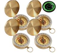 GAOUTO 4 pièces Boussole en Laiton, Portable Boussole de Poche avec Chiffres Lumineux, Boussole pour Enfants, Étanche avec Couvercle, pour Randonnée, Camping et Autres Activités Extérieures