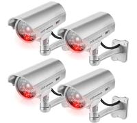 GAOUTO 4 Pièces Caméra Factice, Caméra Factice CCTV, Caméra de Surveillance Fausse avec LED Clignotante pour Extérieur et Intérieur, Caméra Factice pour Maison et Bureau en Argent
