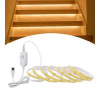 GAOUTO Bande LED avec détecteur de mouvement, USB de 5 m, 3 modes d'éclairage réglables, fonction de minuterie, capteur de bande LED pour escaliers, chambre à coucher, armoire, 6000 K, lumière chaude