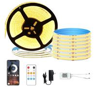 GAOUTO Bande LED COB 5 m - Contrôle par application - Avec télécommande - 3000 K - Blanc chaud - 24 V - Intensité variable - Pour la maison, la cuisine, la pièce - Décoration DIY