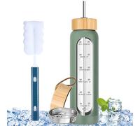 GAOUTO Bouteille d'eau de 1000 ml : Bouteille en verre incassable, double couvercle, couvercle en bambou et marqueurs de temps, pour le sport, l'extérieur et le camping