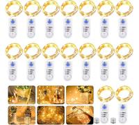 GAOUTO Guirlande lumineuse de 16 pièces, 2 m, 20 LED, à piles, avec minuterie, micro piles en cuivre, guirlande lumineuse de Noël pour chambre, intérieur, Noël, extérieur, fête, mariage, bricolage