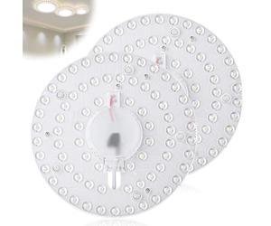 GAOUTO Kit de conversion de module LED 2 Pack : module 24W pour plafonniers, carte de conversion avec aimants de maintien, module annulaire lampe annulaire Ø 19,2 cm, blanc 6000K