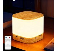GAOUTO Lampe de chevet tactile à intensité variable - Batterie - Grain de bois - Lampe de table sans fil avec télécommande - Rechargeable par USB - Lampe de chevet LED avec 3 modes et minuterie