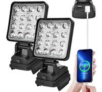 GAOUTO LED Lampe de Travail: 2 Pièces, 27W Lampe de Chantier Portable, Chargement USB, pour Intérieur et Extérieur (18V)