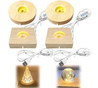 GAOUTO LED Support en Bois: 4 Pièces (3 Couleurs - 2 Rond 8cm + 2 Rectangle 7cm), Socle Lumineux USB pour Boules en Cristal, Verre, Bijoux, Acrylique et Résine