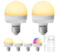 GAOUTO Lot de 2, ampoules LED E27 à intensité variable et 15 couleurs, aimantées et rechargeables via USB-C, idéales pour l'éclairage nocturne, de secours ou camping
