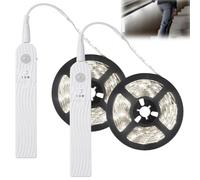GAOUTO Lot de 2 bandes LED avec détecteur de mouvement, bande LED de 2 m, à piles, 6500 K, pour chambre à coucher, rechargeable par USB, lumière blanche