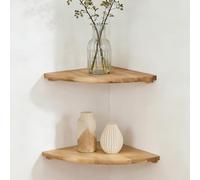 GAOUTO Lot de 2 étagères d'angle suspendues : étagère d'angle suspendue en bois massif, extrémités rondes, style maison de campagne, étagère pour plantes, chambre à coucher, salon, cuisine, couleur