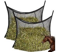 GAOUTO Lot de 2 filets à foin pour chevaux - 80 x 90 cm - Grand sac à foin - Filet à foin en maille - Avec 4 mousquetons - Filet d'alimentation pour foin de 8 kg - Filet à foin Farming - Sac à foin