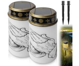 GAOUTO Lot de 2 lanternes solaires LED - bougie funéraire LED - Bougies de cimetière extérieures étanches - Avec capteur de lumière - 7,2 x 11,8 cm