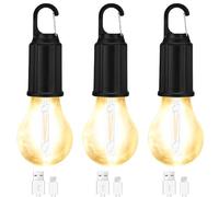 GAOUTO Lot de 3 lampes de camping LED rechargeables - Lumière de camping portable - Luminosité réglable - 3 modes d'éclairage - Lampe de tente - Étanche - Pour camping, panne de courant, urgence