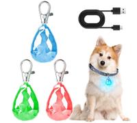 GAOUTO Lot de 3 pendentifs lumineux pour chien - 3 modes réglables - Rechargeable par USB - Lumière clignotante pour chien - Lumière de sécurité pour le camping, les randonnées de nuit - Vert, bleu et