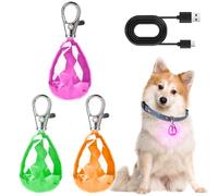GAOUTO Lot de 3 pendentifs lumineux pour chien - 3 modes réglables - Rechargeable par USB - Lumière clignotante pour chien - Lumière de sécurité pour le camping, les randonnées de nuit - Vert, orange