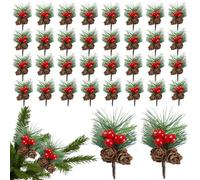 GAOUTO Lot de 30 branches de pin artificielles avec baies et pommes de pin, décoration de Noël pour bricoler, branches de pin, idéales pour la décoration de Noël DIY