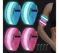 GAOUTO Lot de 4 bracelets LED rechargeables par USB - Bandes réfléchissantes en nylon - Pour enfants - Lumière de sécurité pour le jogging, la course, les sports - Rouge + bleu