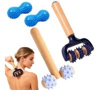 GAOUTO Lot de 4 rouleaux de massage avec poignée : rouleau de massage portable en bois avec balle hérisson, relaxation musculaire, rouleau de massage, rouleau de massage, multi-usages pour le sport et