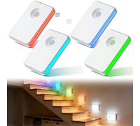 GAOUTO Lot de 4 veilleuses avec détecteur de mouvement : RVB sept couleurs éclairage d'escalier, rechargeable veilleuse à intensité variable, veilleuse LED pour enfants, pour couloir, escaliers