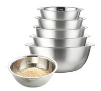 GAOUTO Lot de 5 bols mélangeurs en acier inoxydable en 5 tailles (0,48 L/0,9 L/1,6 L/2,05 L/2,6 l) - Bol de cuisine empilable - Bol de service en métal - Passe au lave-vaisselle