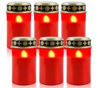 GAOUTO Lot de 6 bougies funéraires LED étanches - 7 x 12,3 cm - Bougie funéraire - Lampe funéraire à piles (non incluses) - Pour l'extérieur - Rouge