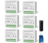 GAOUTO Lot de 6 modules intelligents - Mini interrupteur Wi-Fi 2 voies - Compatible Alexa et Google Assistant - Interrupteur Smart Life - Conducteur neutre nécessaire