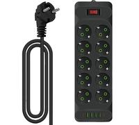 GAOUTO Multiprise 10 prises : multiprise avec 2 ports de charge USB + 2 types C, prise de distribution murale avec interrupteur, 10 prises Power Strip avec câble de 2 m pour bureau, maison