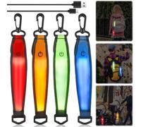 GAOUTO Pack de 4 Clignotants LED Rechargeables USB: Anhängers Réfléchissants Étanches, Haute Visibilité pour la Sécurité des Cartables Enfants, Jogging Et Vélo (Vert)