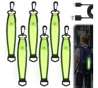 GAOUTO Pack De 6 Clignotants LED Rechargeables USB: Anhängers Réfléchissants Étanches, Haute Visibilité pour la Sécurité des Cartables Enfants, Jogging Et Vélo (Vert)