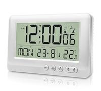 GAOUTO Réveil numérique radio-piloté avec thermomètre, deux alarmes, température, rétroéclairage, fonction snooze, date, jour de la semaine, sans pile
