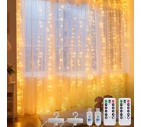 GAOUTO Rideau lumineux LED 3 m x 2 m, 200 LED, 8 modes, USB, étanche IP67, avec télécommande, minuterie, pour Noël, fête, chambre à coucher, décoration intérieure et extérieure, blanc chaud
