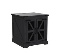 GAOWINLY Table d'appoint, Table d'appoint de canapé en Bois Rustique de 61 cm avec Station de Charge, Porte de Grange grillagée et étagère réglable,Table de Chevet(Black)