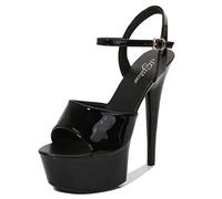 GAOword 15 Cm/5,9 Pouces Talons Aiguilles Bout Ouvert Plate-Forme Bride À La Cheville Sandales Sexy Pole Dance Robe Chaussures De Soirée,Noir,37 EU