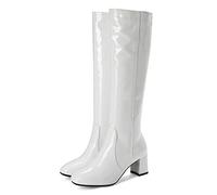 GAOword 6CM/2.36 Pouces Talons Hauts Sexy Dames Élégantes Bottes De Discothèque Bottes Hautes De Danse À Tube Haut du Genou,Blanc,43 EU