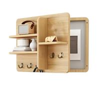 GAOXIAO Cache Tableau Électrique Coffret D'habillage Compteur, Cache-Boîte à Compteurs Décoratif en Bois, avec Étagères et Crochets pour la Décoration Intérieure Light Wood 40x30cm