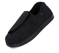 GAOXIAO Chaussures pour Femmes Diabétiques, Pantoufles en Tissu Large Ajustables pour œdème du Pied Orthopédique Chaussons Plats pour Vieil Homme, L'arthrite(Size:35,Color:Le Noir)