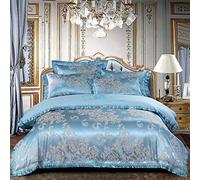 GAOXUE Bedsure Housse de Couette,Ensemble lit Double Jacquard, draps en Dentelle ajourée, Housse de Couette King Size et taie d'oreiller-LAN 9_200 * 230cm (4pcs)
