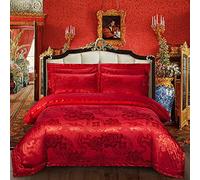 GAOXUE Parure de Lit,Ensemble lit Double Jacquard, draps en Dentelle ajourée, Housse de Couette King Size et taie d'oreiller - Rouge 5_200 * 230cm (4pcs)