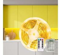 Gaoxun Bande LED à piles, 3 m, 180 LED blanc chaud 3000 K, fonctionne avec télécommande, bande LED autocollante, 8 modes, minuterie, découpable, étanche pour la décoration de la maison