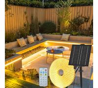 Gaoxun Solaire Ruban LED Exterieur, 15m Flexible Bande LED Exterieure Autocollante avec Télécommande, Dimmable, 8 Mode, 960 LED, IP68 Étanche, pour Garten, Jardins, Terrasse, Fête, Blanc Chaud
