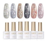 GAOY Chrome Platinum Glitter Gel Vernis à Ongles Lot de 6 Couleurs Y compris Sparkly Shiny Noir Argent Rose Gel Polish Kit U V LED Soak Off Vernis à Ongles Maison DIY Manucure Nail Salon Vernis