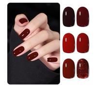 GAOY Vernis UV Gel Rouge Kit avec 6 couleurs, y compris le Rouge Éclats Noirs, pour une manicure gel de salon professionnelle et un art des ongles DIY à la maison