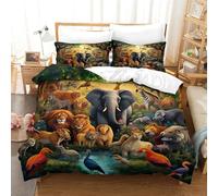 GAOYUCHUN 3D, Imprimé Jungle Animals Ensemble De Literie avec Microfibre Super Douce Et Respirante Housse De Couette 3 Pièces avec Taies d'oreiller Single（140x200cm）