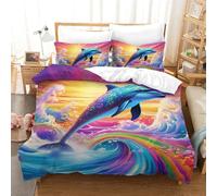 GAOYUCHUN Les Dauphins 3D Motif Imprimé Literie Parure De 3Pcs Microfibre Sets Housse De Couette avec Taies d'oreiller Enfants Adolescents avec Fermeture Éclair Double（200x200cm）