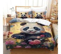 GAOYUCHUN Panda Imprimé 3D Literie Parure De 3Pcs Microfibre Housse De Couette avec Taie d'oreiller Enfants Adolescents avec Fermeture Éclair Single（140x200cm）